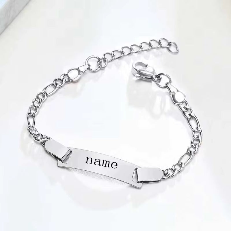 Personalize Baby Name Bracelet Infant Bangle Jewelry Customized Engravable ID Name Stainless Steel Chain Birthday Gift