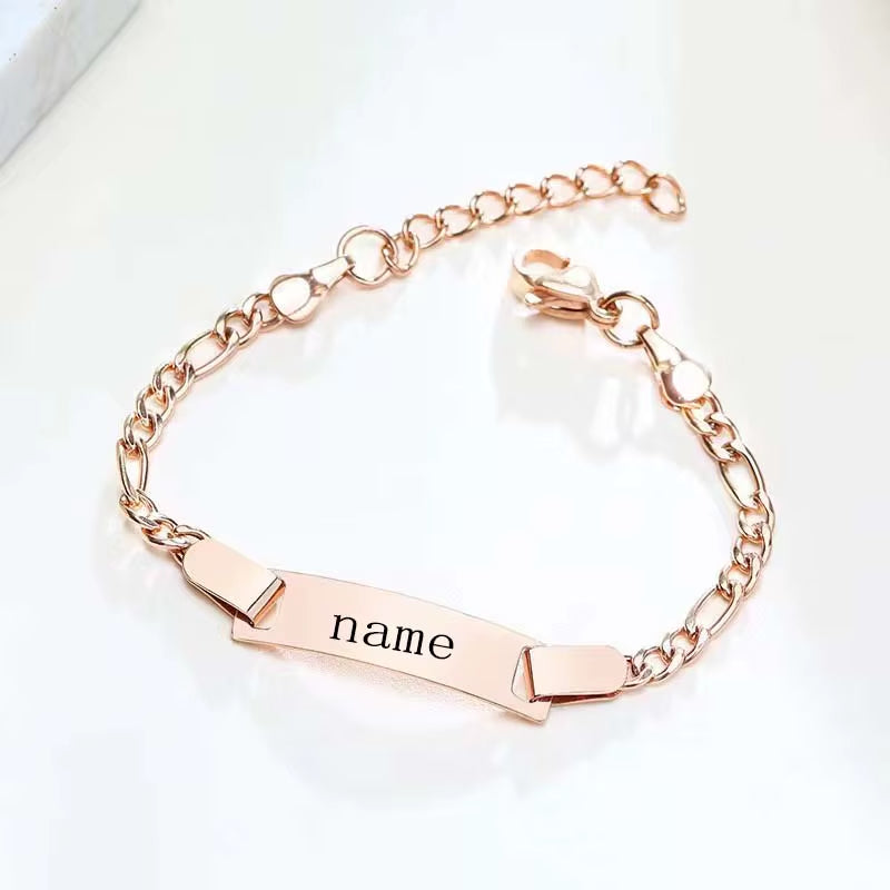 Personalize Baby Name Bracelet Infant Bangle Jewelry Customized Engravable ID Name Stainless Steel Chain Birthday Gift