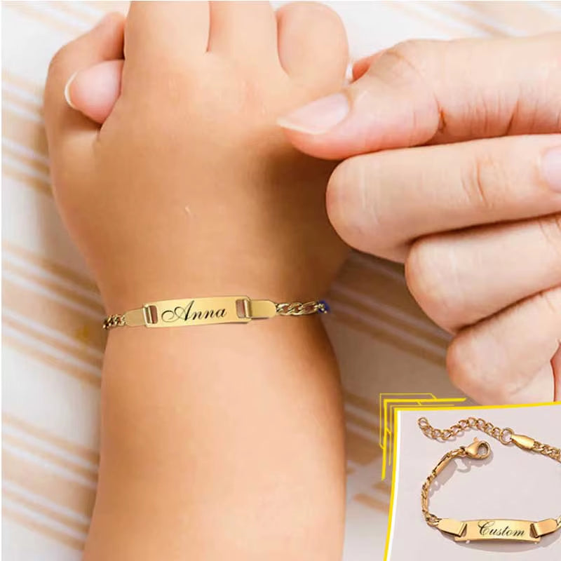 Personalize Baby Name Bracelet Infant Bangle Jewelry Customized Engravable ID Name Stainless Steel Chain Birthday Gift