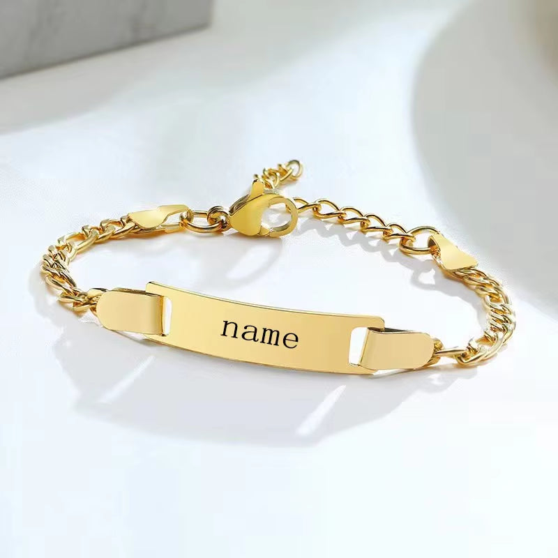 Personalize Baby Name Bracelet Infant Bangle Jewelry Customized Engravable ID Name Stainless Steel Chain Birthday Gift